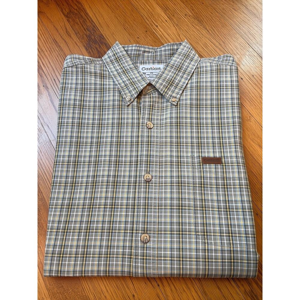 Carhartt Men’s XL Plaid Short Sleeve Button Down Shirt Gray Olive NWOT Style